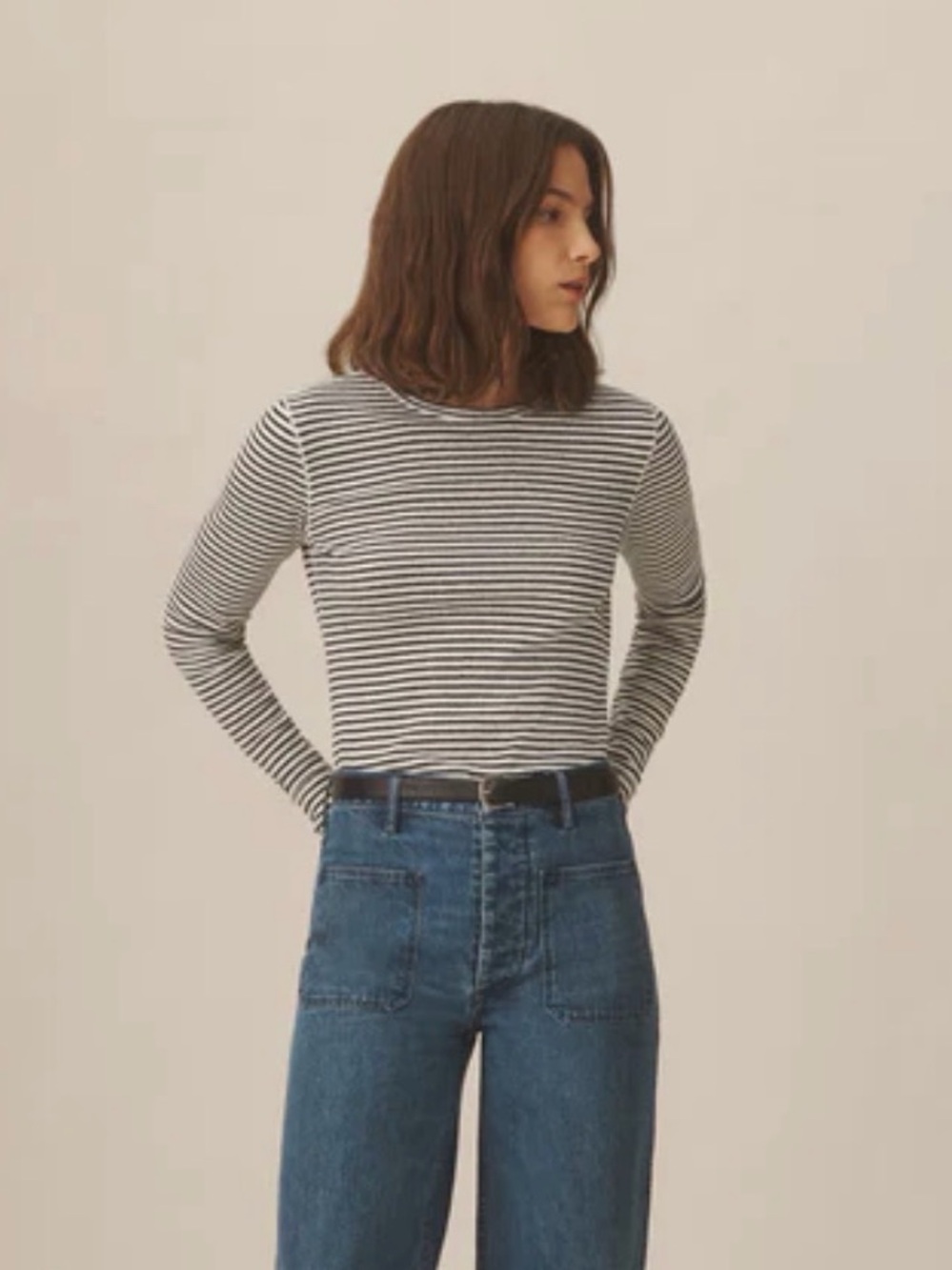 Buck Mason Navy & White Striped Long-Sleeve Tee